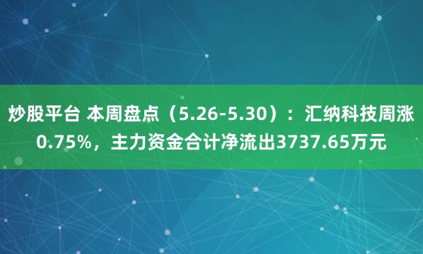 炒股平台 本周盘点（5.26-5.30）：汇纳科技周涨0.75%，主力资金合计净流出3737.65万元