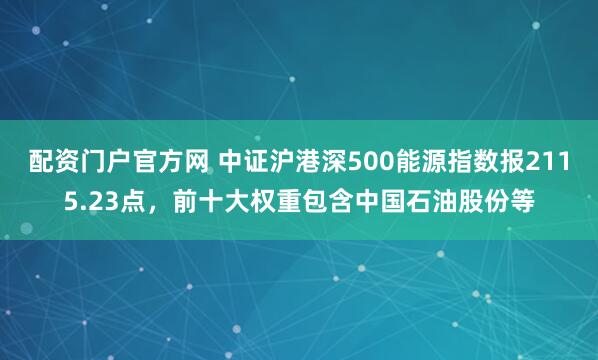 配资门户官方网 中证沪港深500能源指数报2115.23点，前十大权重包含中国石油股份等